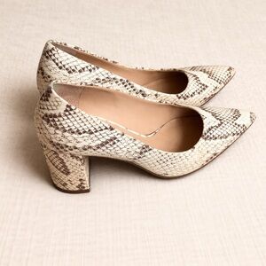 FRANCO SARTO Snakeskin Print Block Heel Pumps Pointed Toe 3.5”